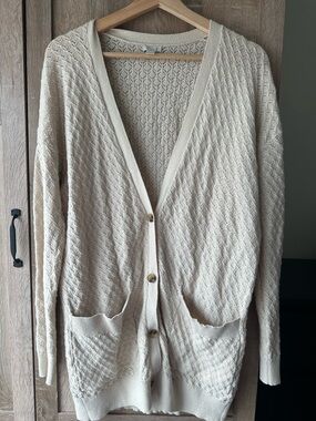 Hinge Nordstrom Ivory Diamond Pointelle Knit Cardigan Size S